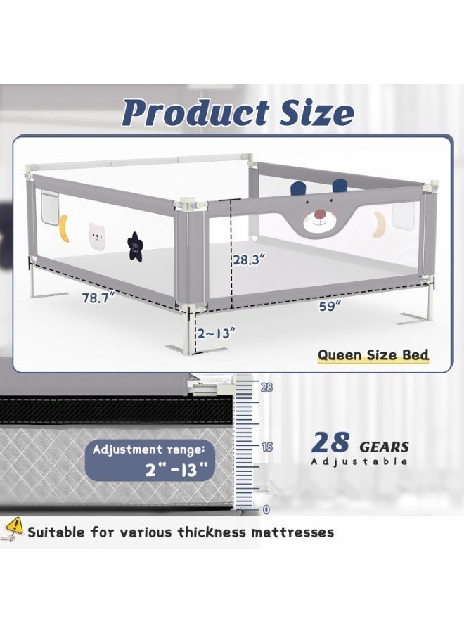 واي آند دي حاجز أمان طويل للغاية لسرير الأطفال الصغار مقاس 75 بوصة | حاجز أمان للسرير قابل للتعديل من جانب واحد مع أقفال أمان مزدوجة وجيب تخزين جانبي | مناسب تمامًا للأسرة المزدوجة/الكاملة/الكبيرة/الكبيرة جدًا (نمط الدب) - Image 5